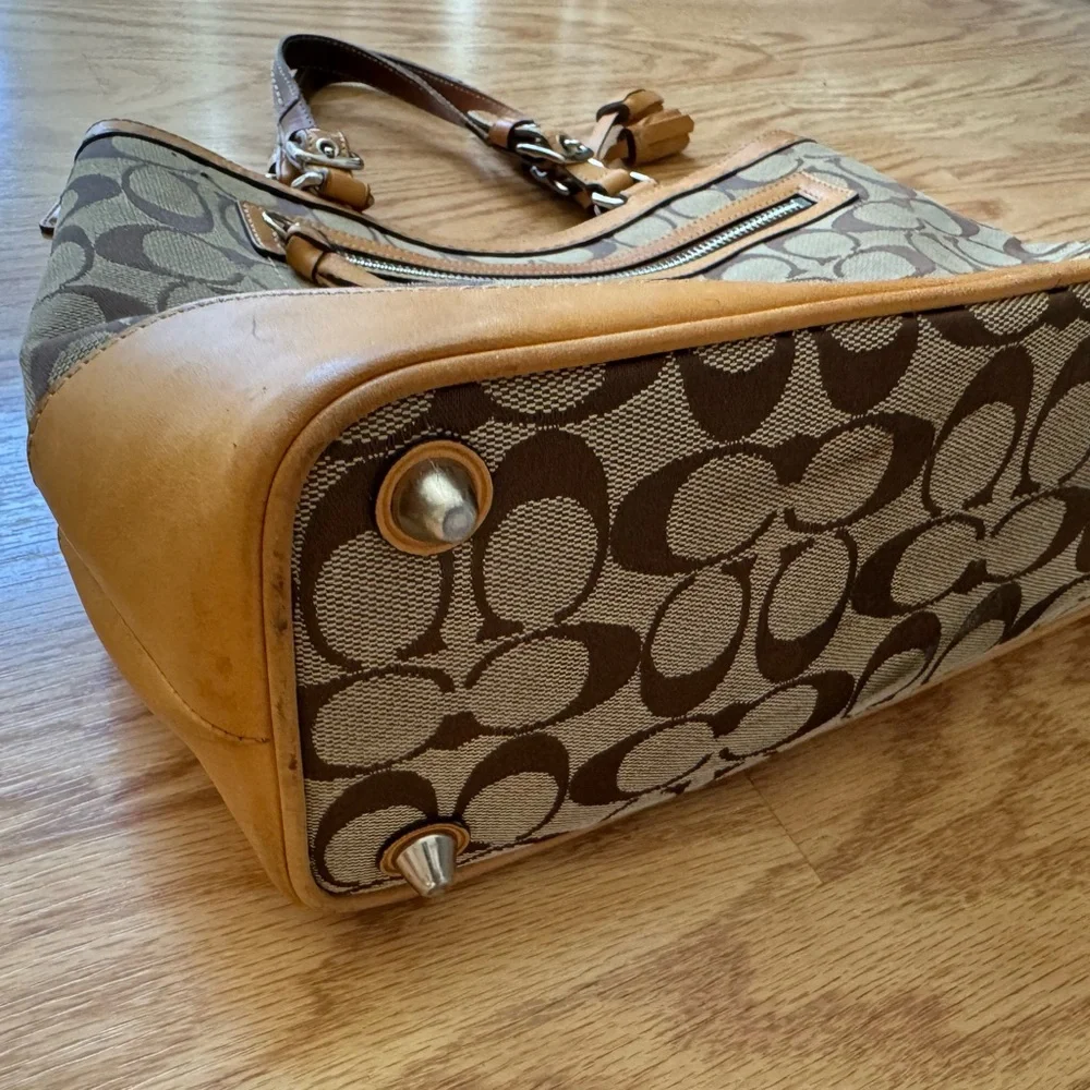 Coach Brown Signature Canvas Tote with Tan Leather Trim - Picture 6 of 16